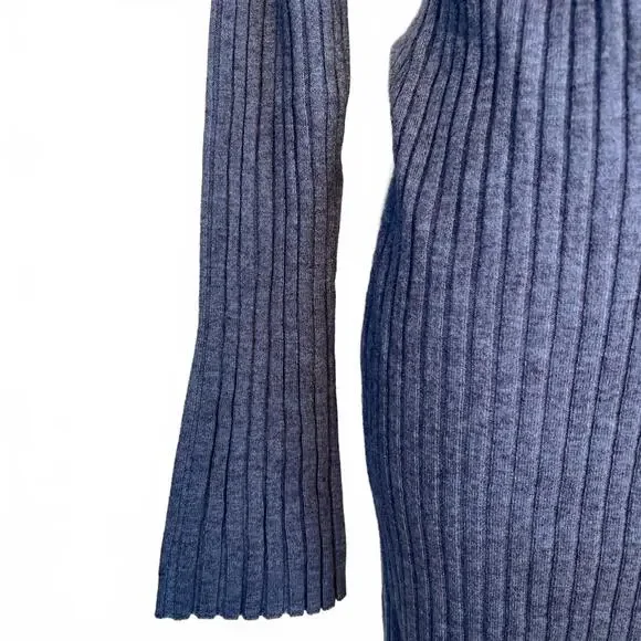 THE DROP🩶RIBBED LONG-SLEEVE KNIT MIDI DRESS – Cozy Chic in Heathered Blue-Gray - Picture 4 of 6